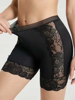 Lace Patchwork Legging Safety Hollow Out See Through Breathable Panties