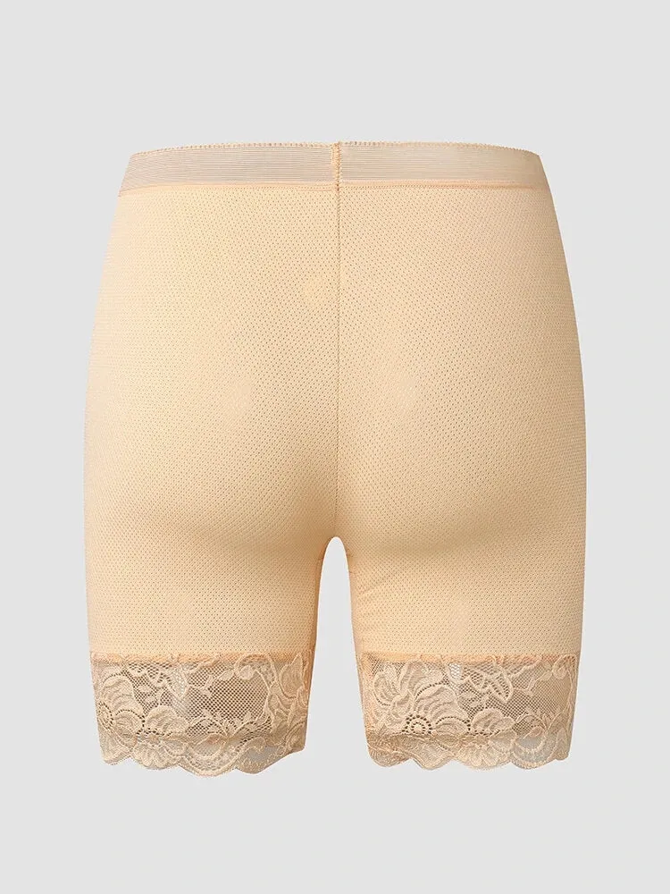 Lace Patchwork Legging Safety Hollow Out See Through Breathable Panties