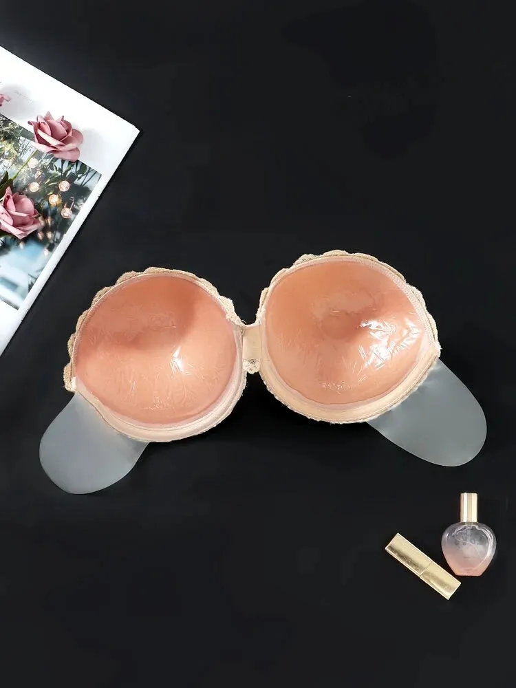 Lace Push Up Adhesive Invisible Backless Plunge Bra