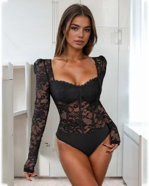 Lace Sheer Long Sleeve Bodysuit