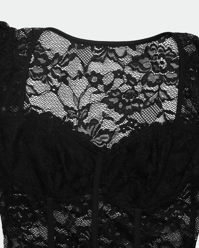 Lace Sheer Long Sleeve Bodysuit