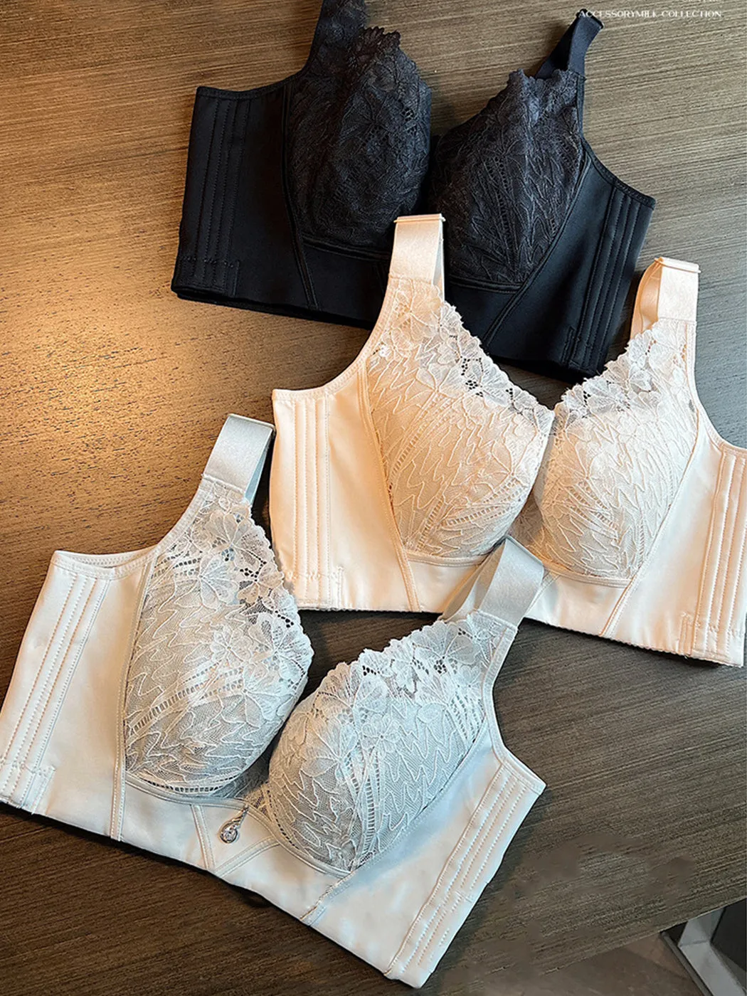 Lace Trim Side Support Push Up Bra