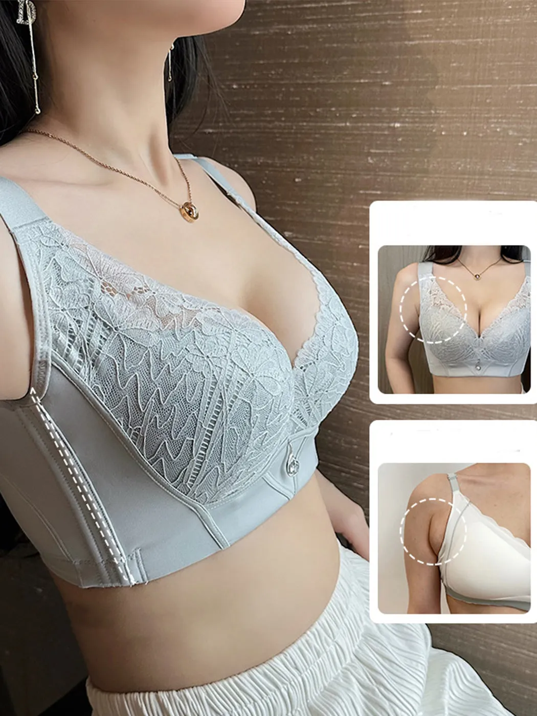 Lace Trim Side Support Push Up Bra