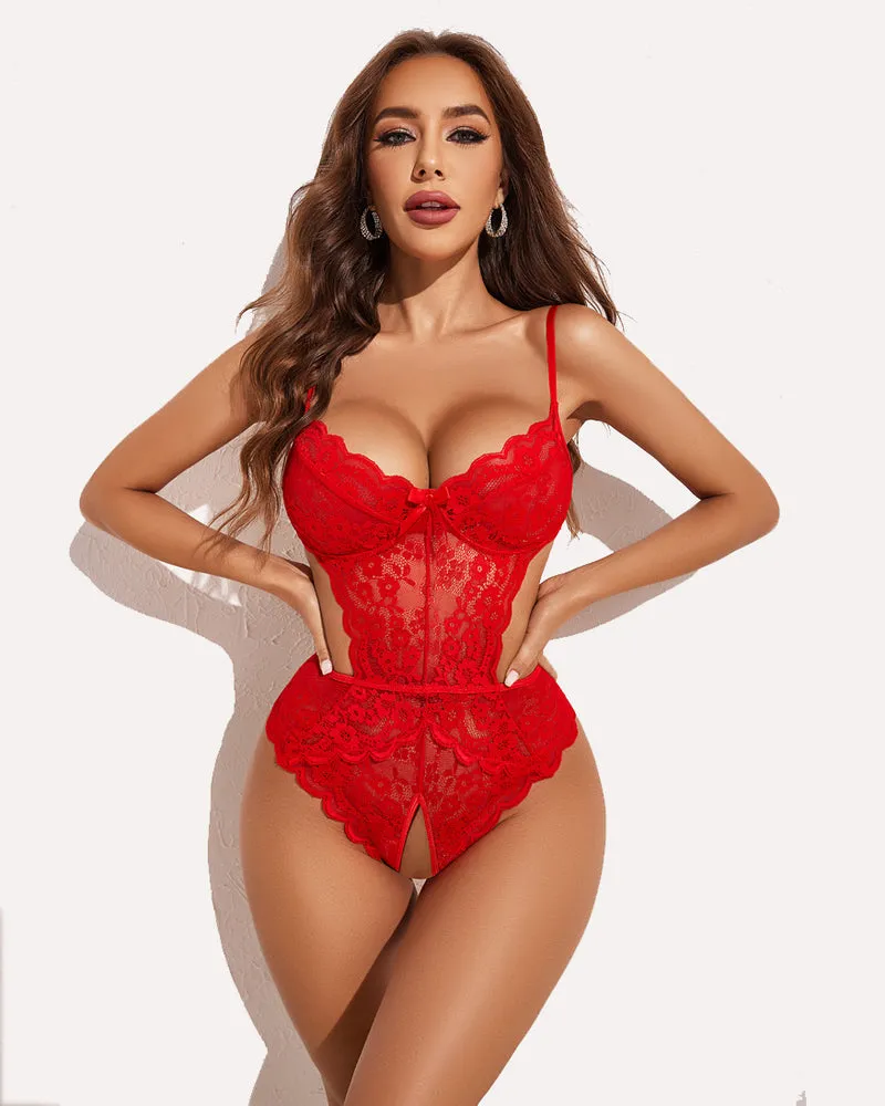 Lace V Neck Cut Out One Piece (DE Only)