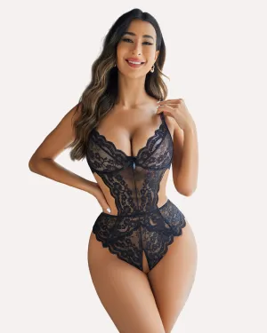 Lace V Neck Cut Out One Piece