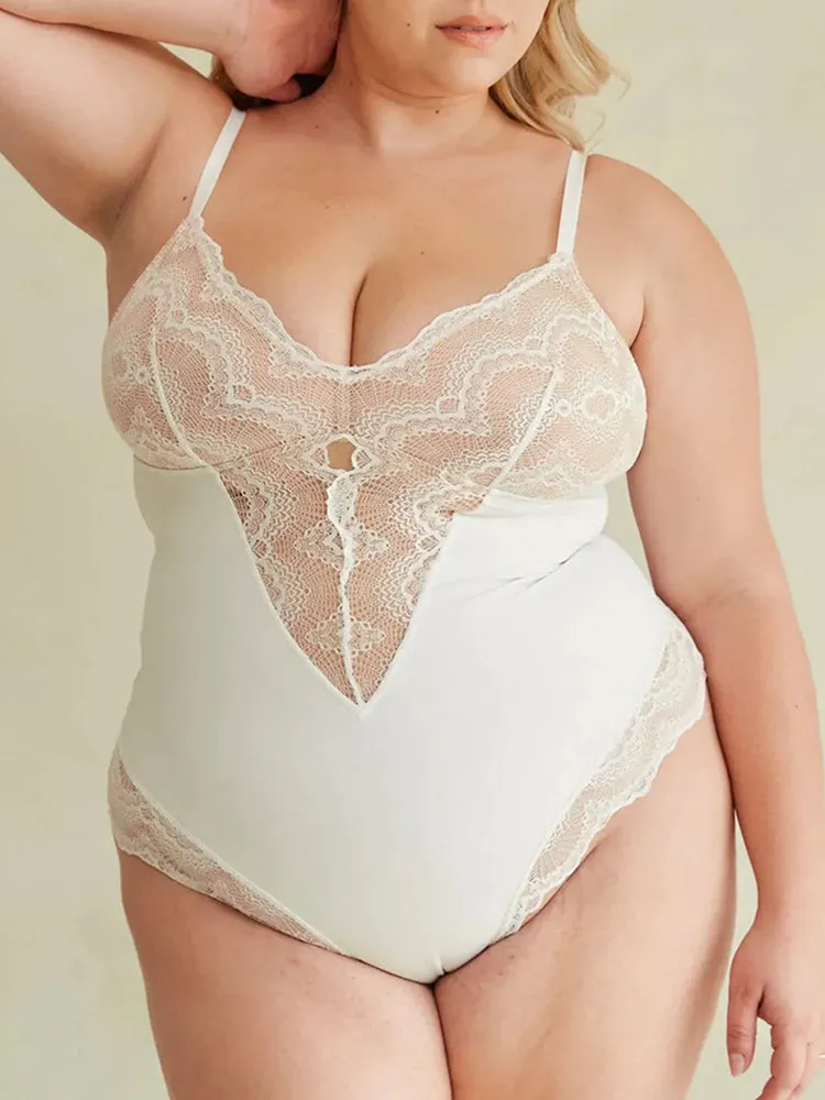 Lace V-Neck Tummy Control Shapewear Thong Bodysuit Shapewear