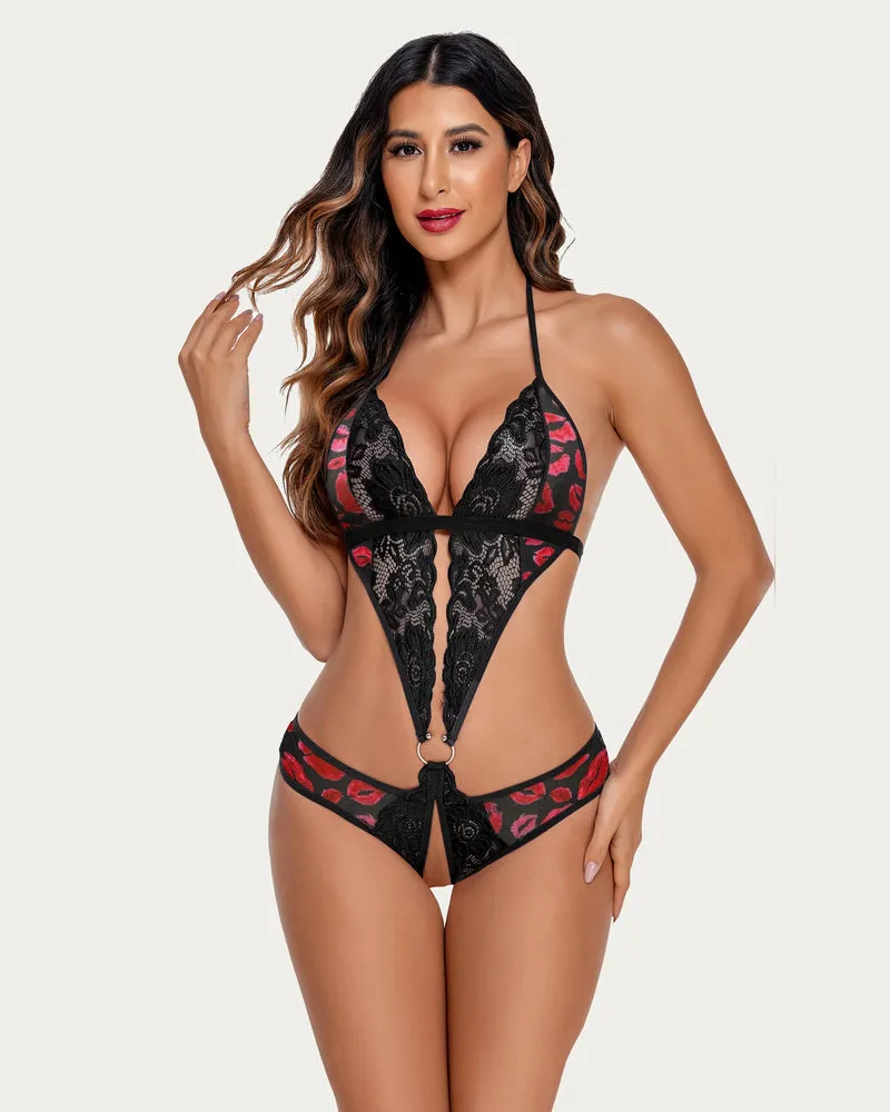 Leopard Deep V Lace Mini Bodysuit