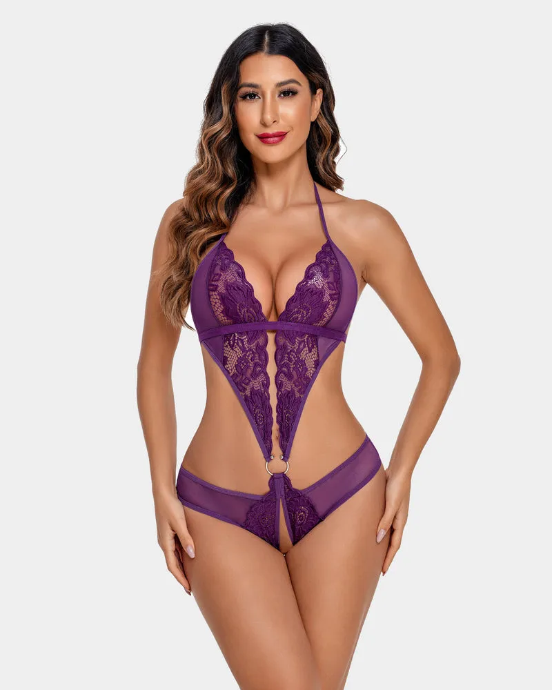 Leopard Deep V Lace Mini Bodysuit