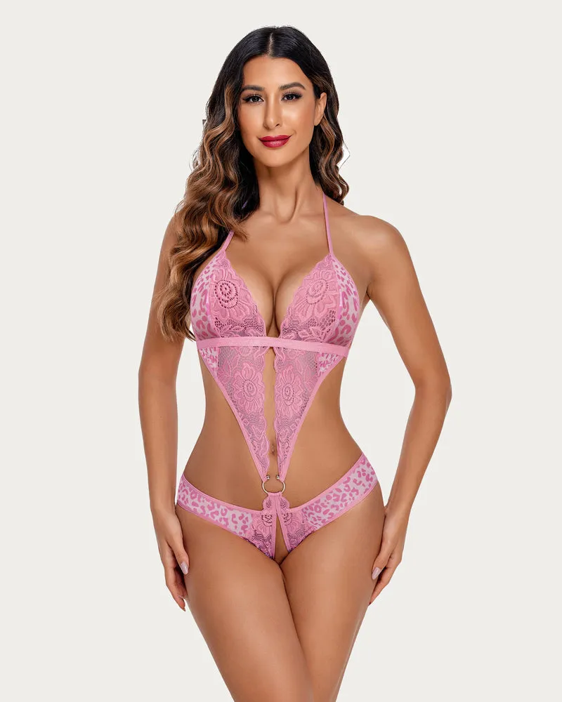 Leopard Deep V Lace Mini Bodysuit