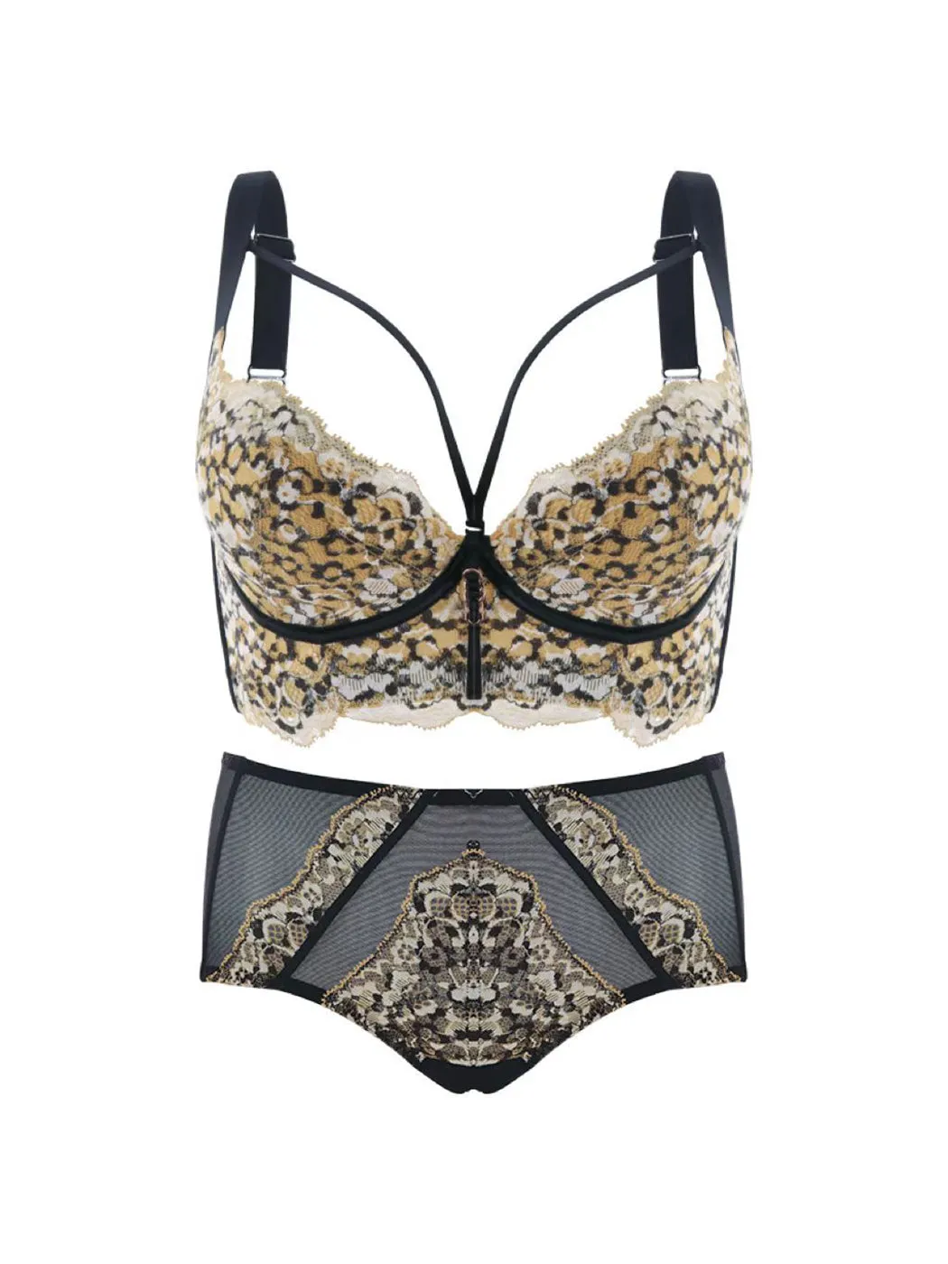 Leopard Lace Push-up Side Support Underwire Bras