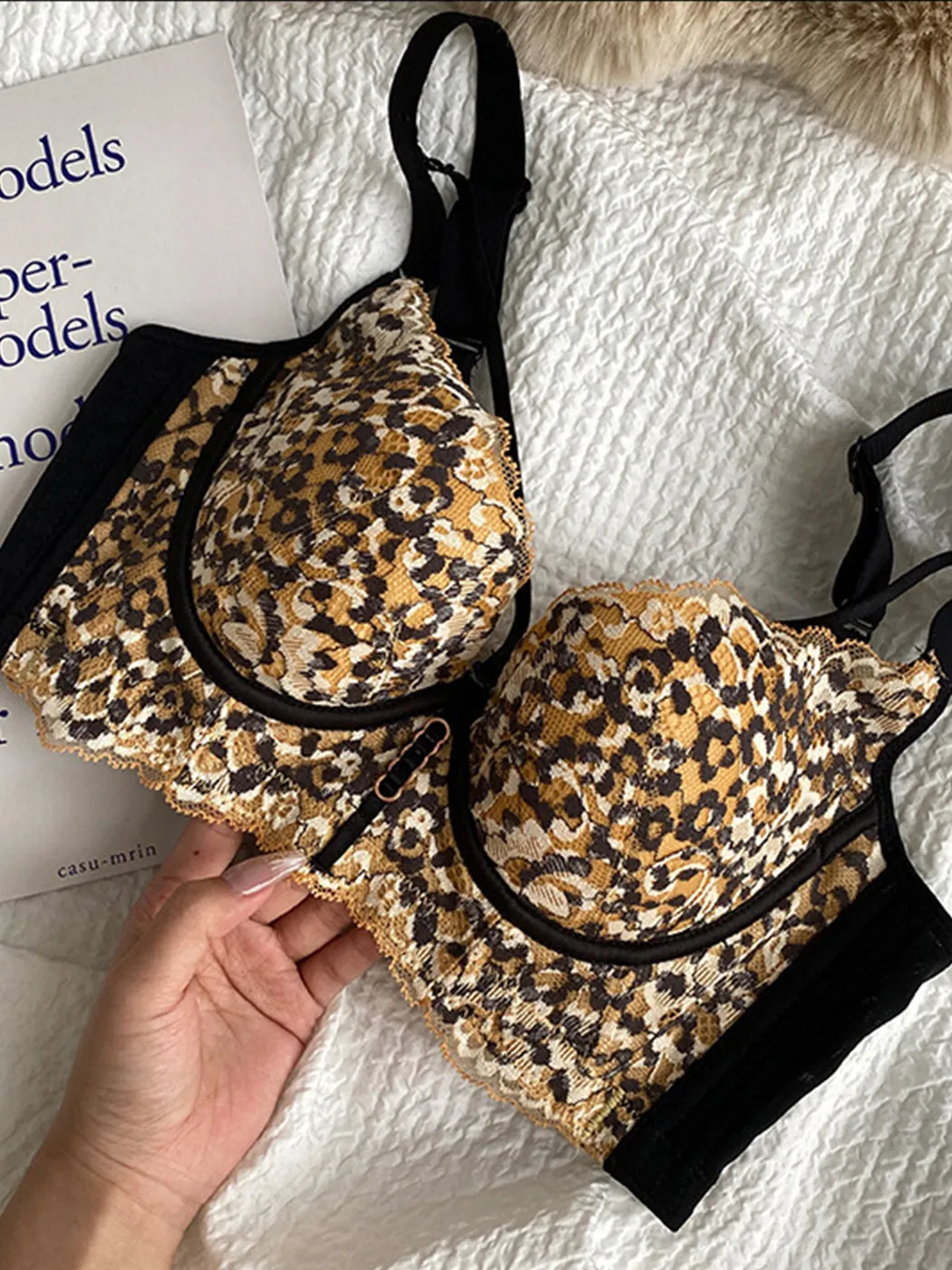 Leopard Lace Push-up Side Support Underwire Bras