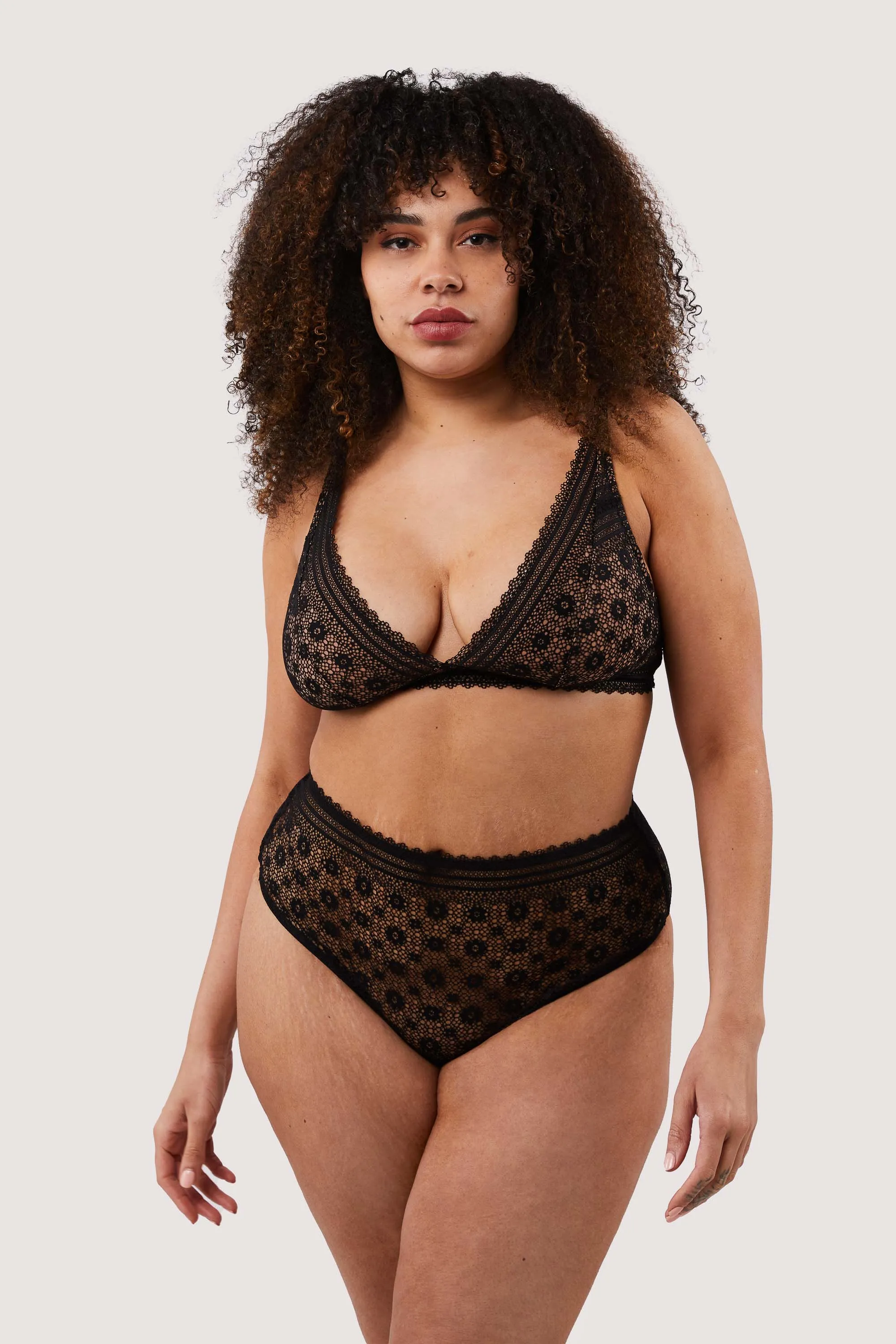 Maia Black High Waisted Lace Thong