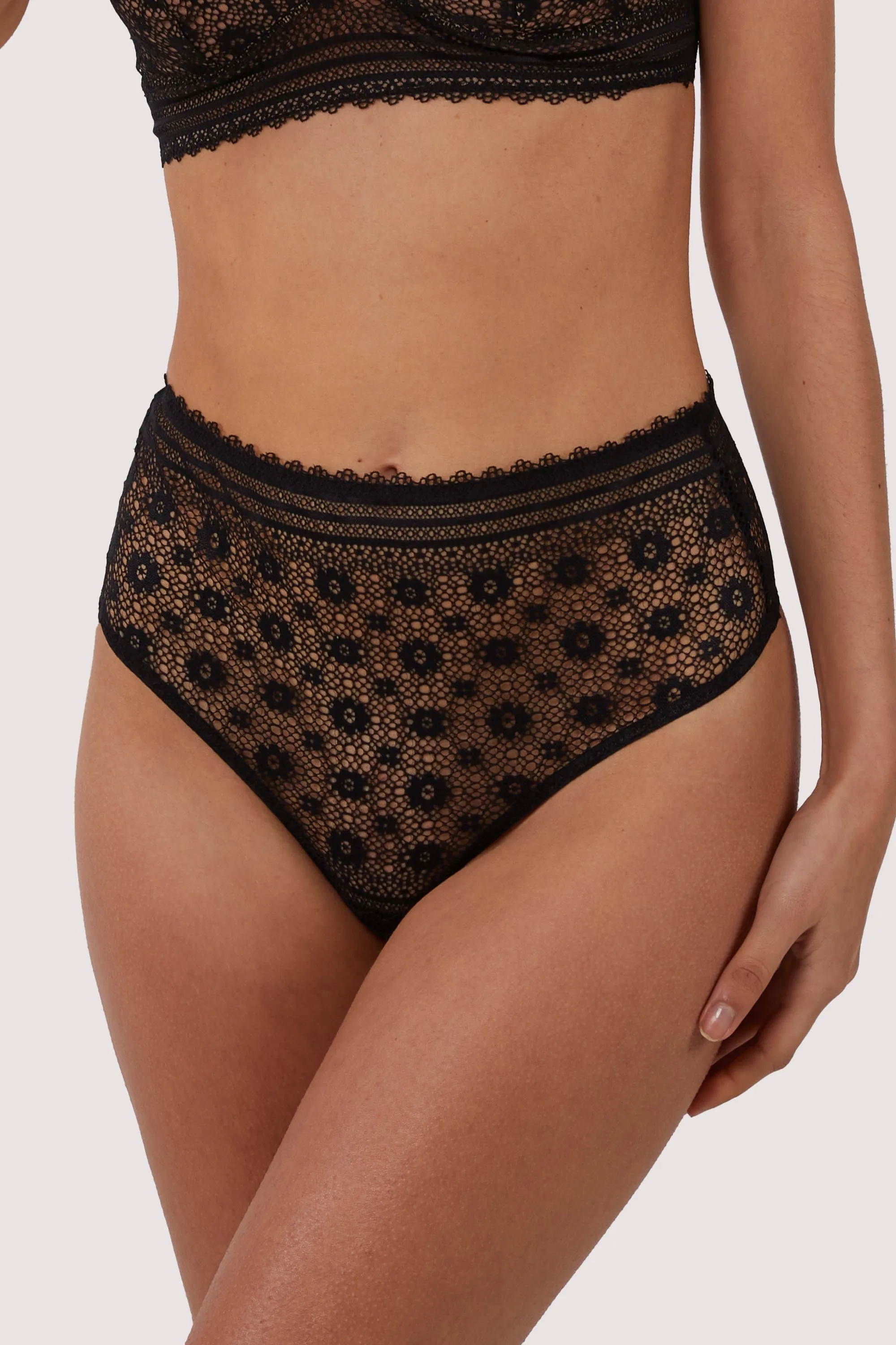Maia Black High Waisted Lace Thong