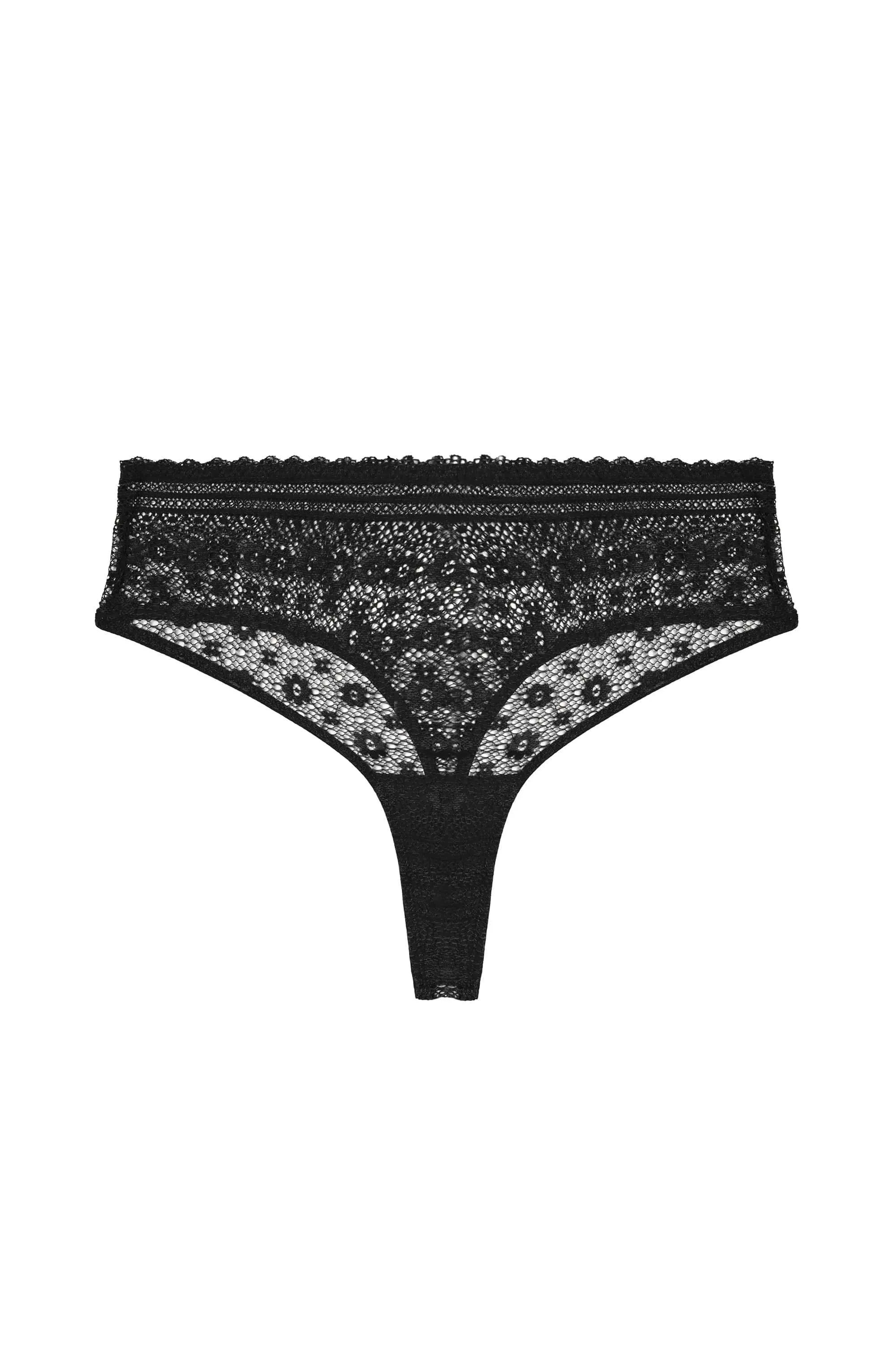 Maia Black High Waisted Lace Thong