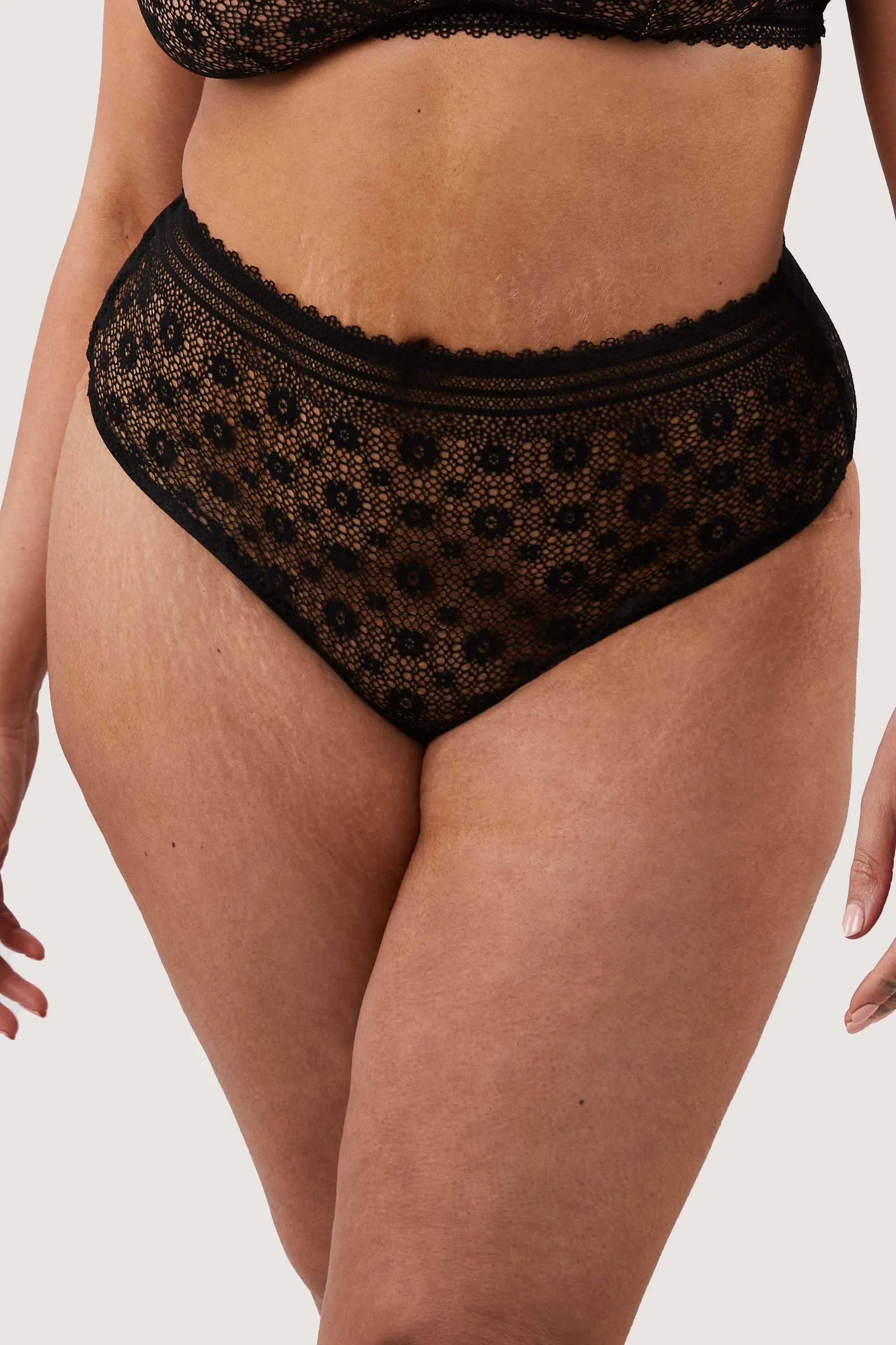 Maia Black High Waisted Lace Thong