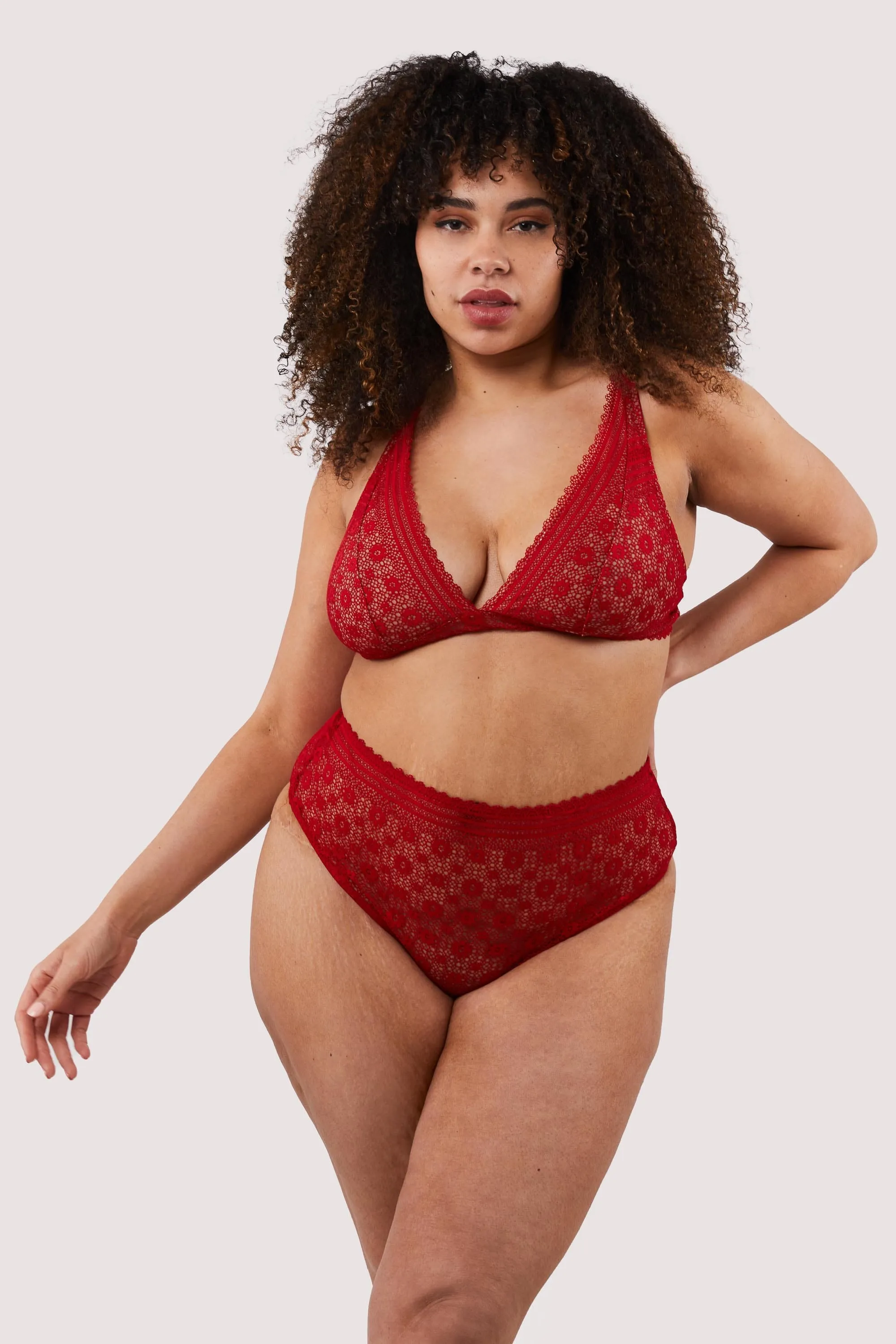 Maia Red High Waisted Lace Thong