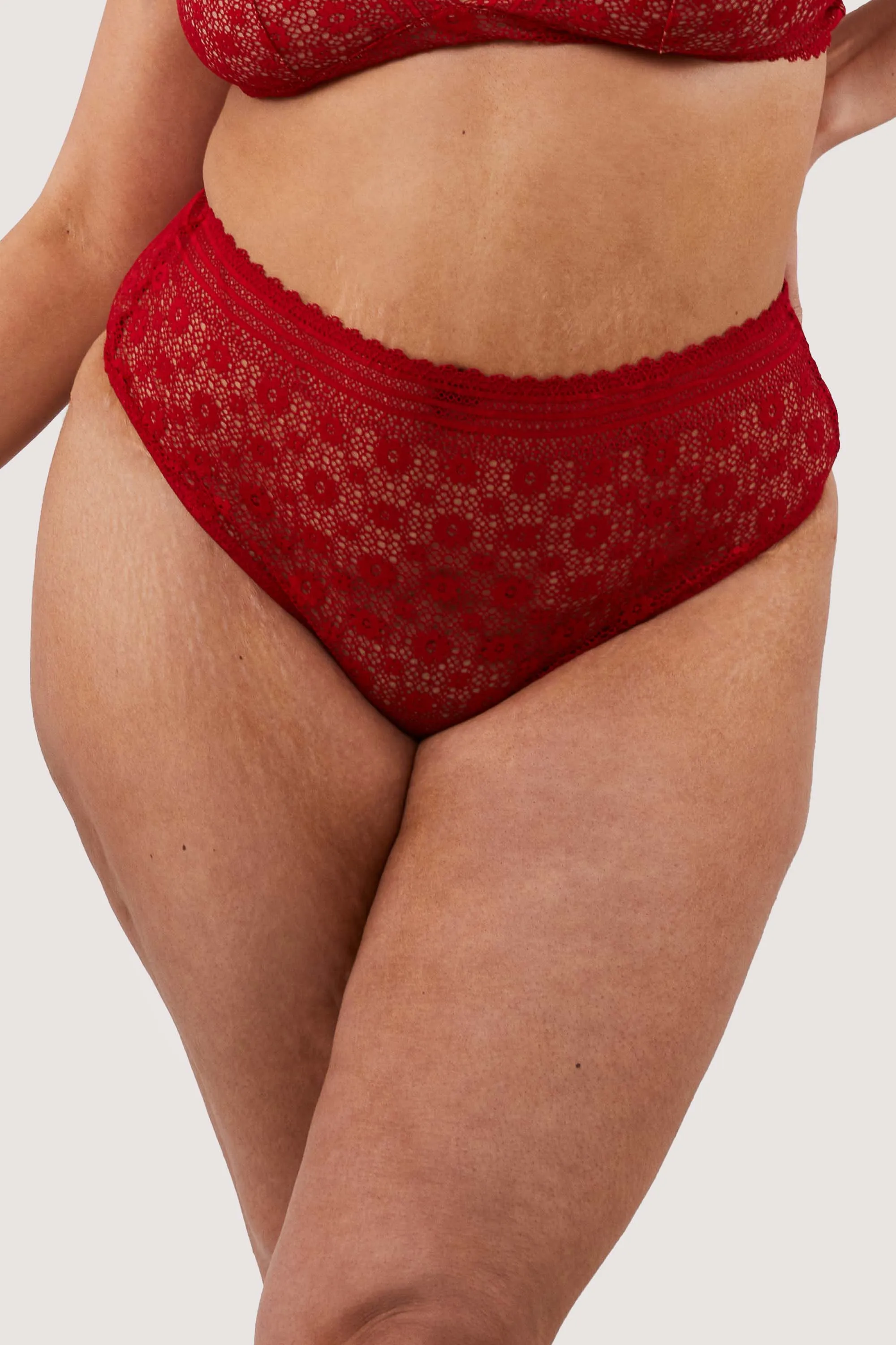 Maia Red High Waisted Lace Thong