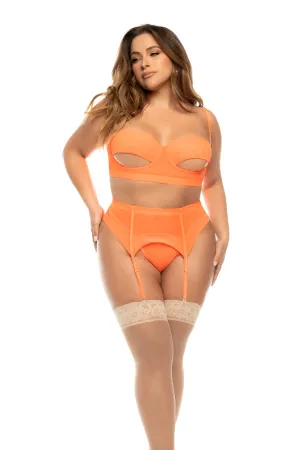 Mapale Queen Sasha Color Crush Mesh Underboob Underwire Bra Set Hot Orange
