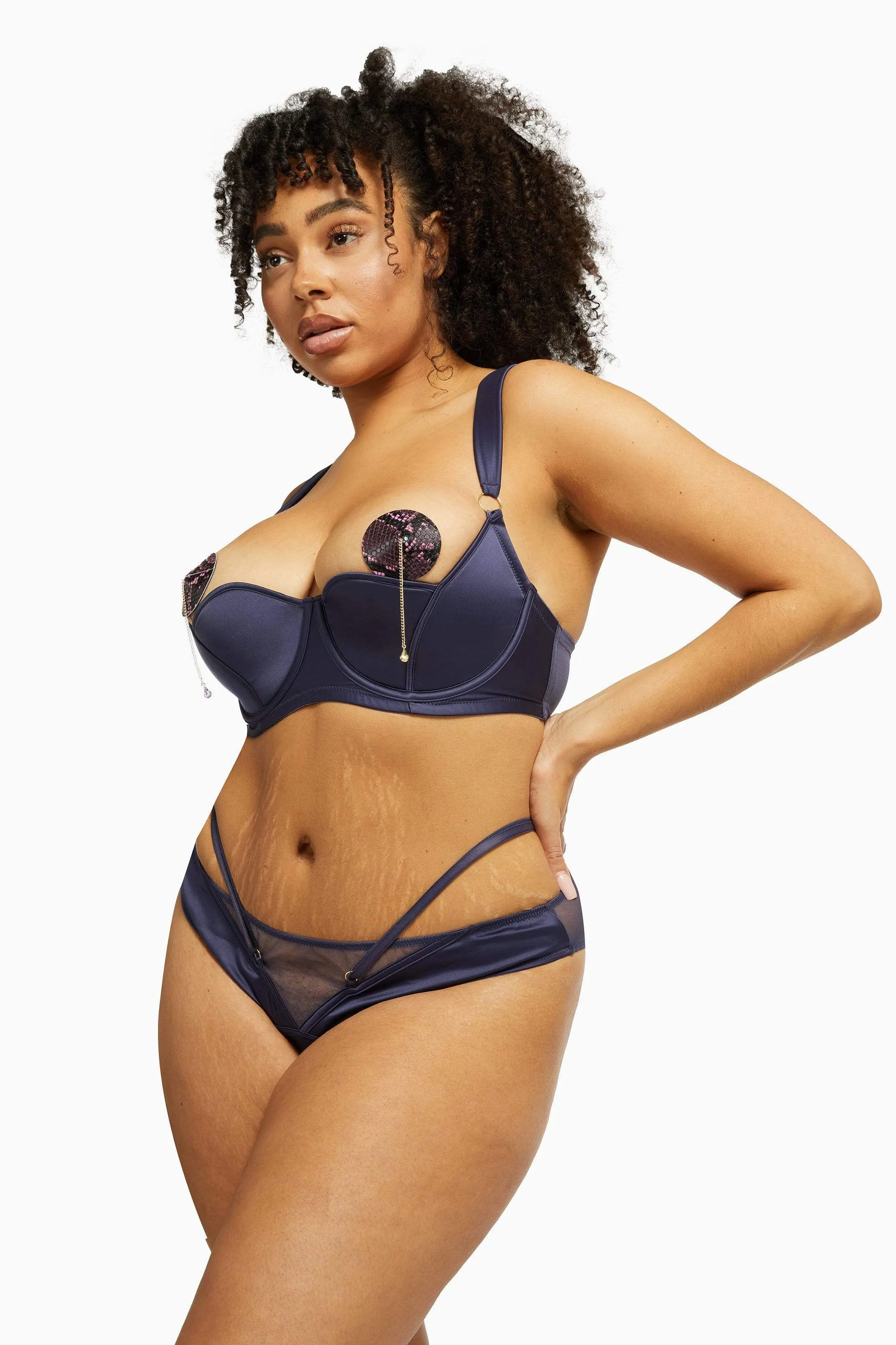 Philly Navy Tulip Satin Thong