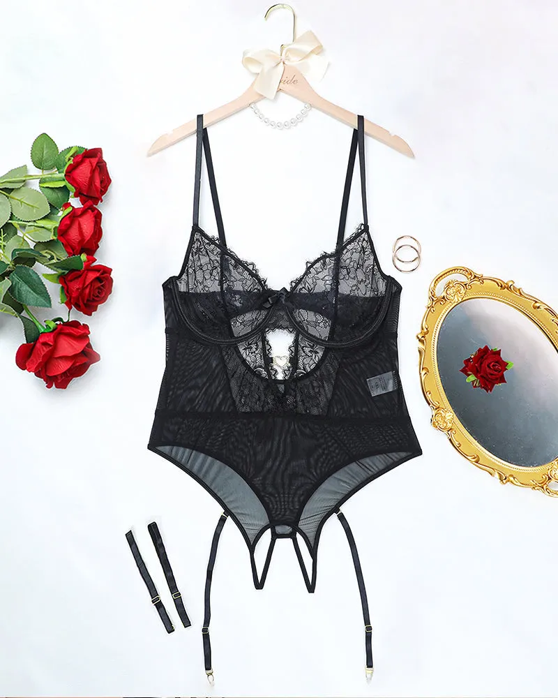 Plus Size Floral Lace BodySuits Set