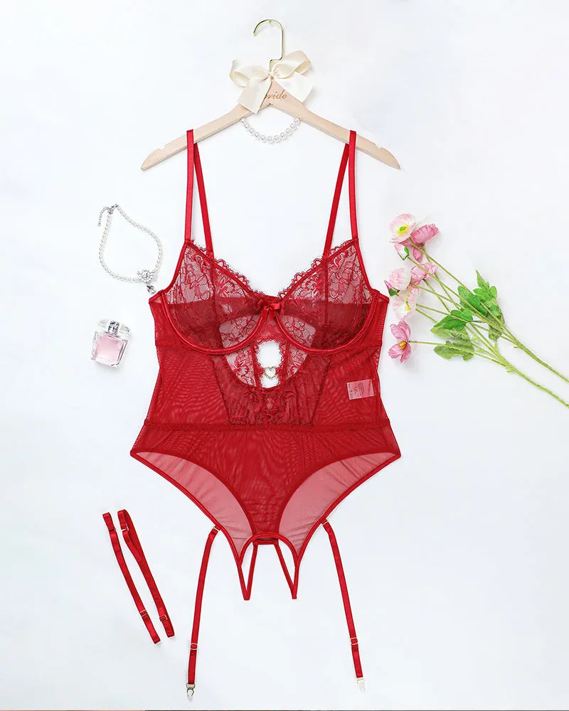 Plus Size Floral Lace BodySuits Set