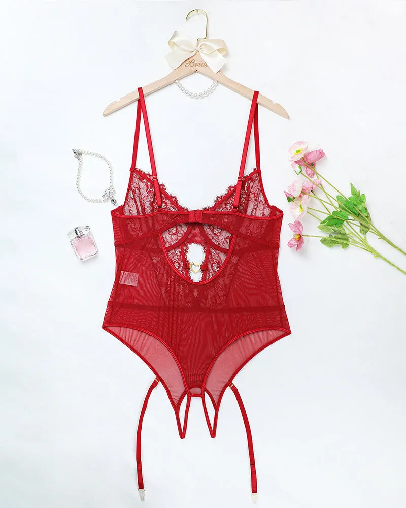 Plus Size Floral Lace BodySuits Set
