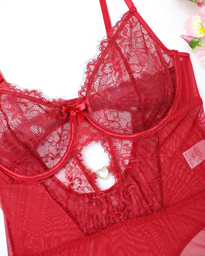 Plus Size Floral Lace BodySuits Set