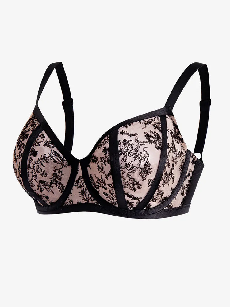 Plus Size Mesh Lace Full Coverage Minimizer Bra for Full Bust Women