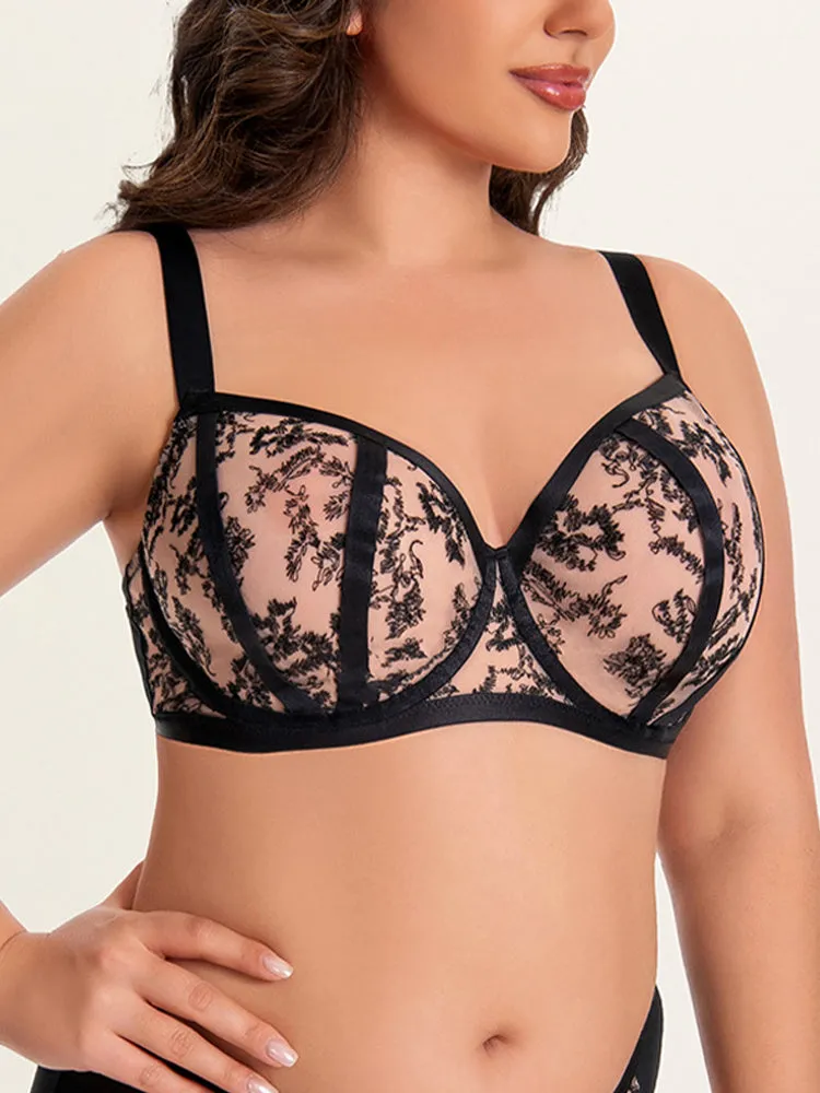 Plus Size Mesh Lace Full Coverage Minimizer Bra for Full Bust Women