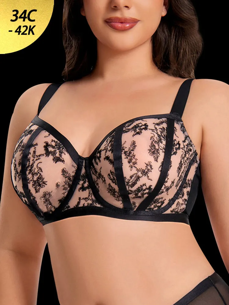 Plus Size Mesh Lace Full Coverage Minimizer Bra for Full Bust Women