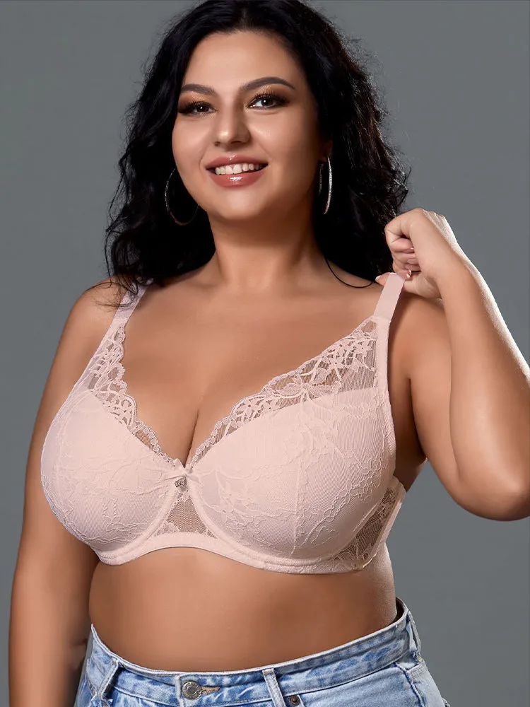 Plus Size Underwire Bra with Lace & Sheer Mesh
