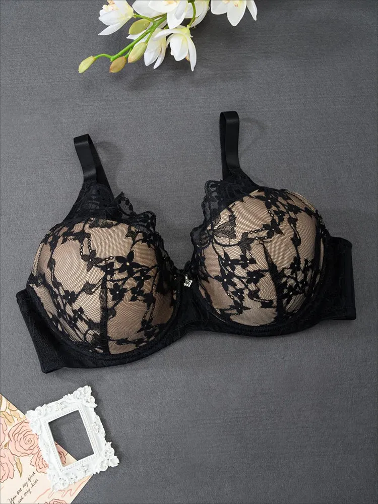 Plus Size Underwire Bra with Lace & Sheer Mesh
