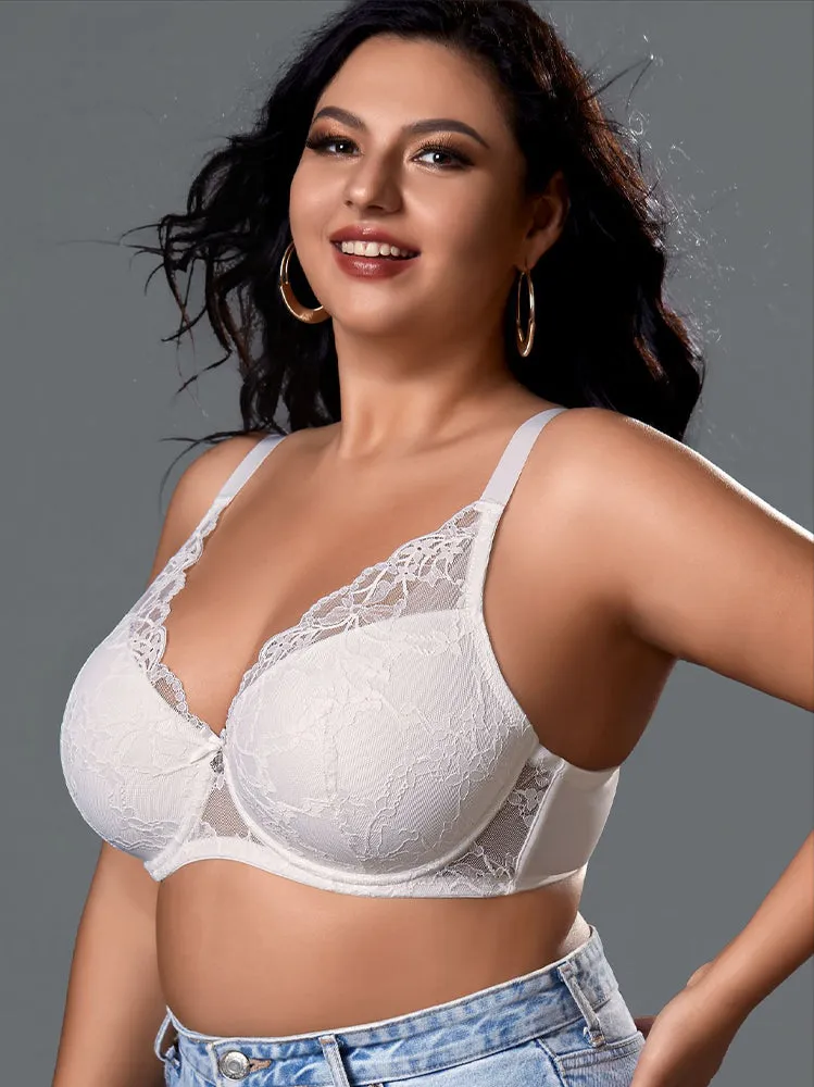 Plus Size Underwire Bra with Lace & Sheer Mesh