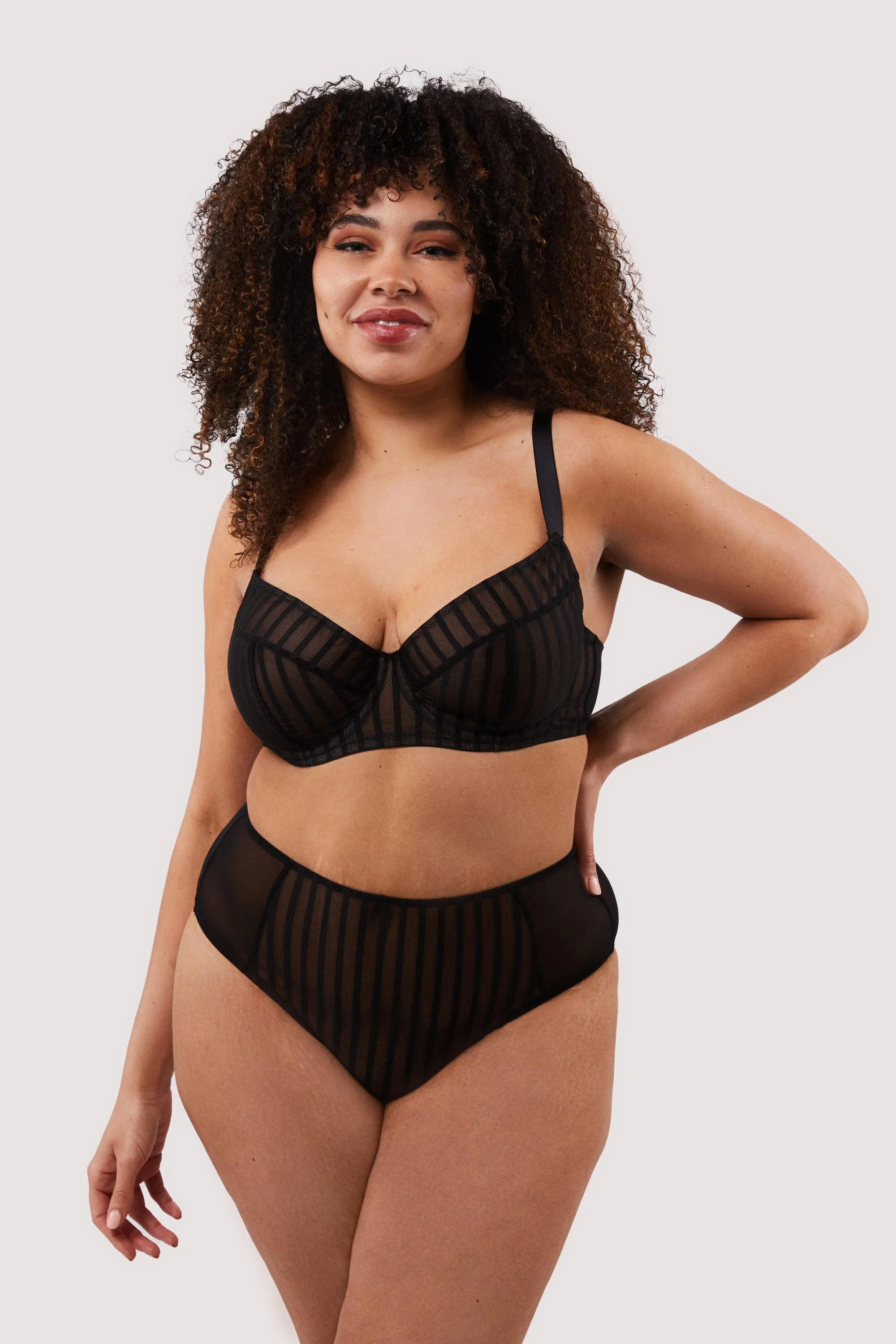 Presley Black Stripe And Lace Trim Brief