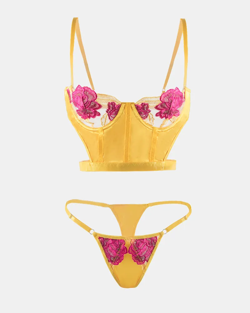 Rose Embroidery Lace Lingerie Set