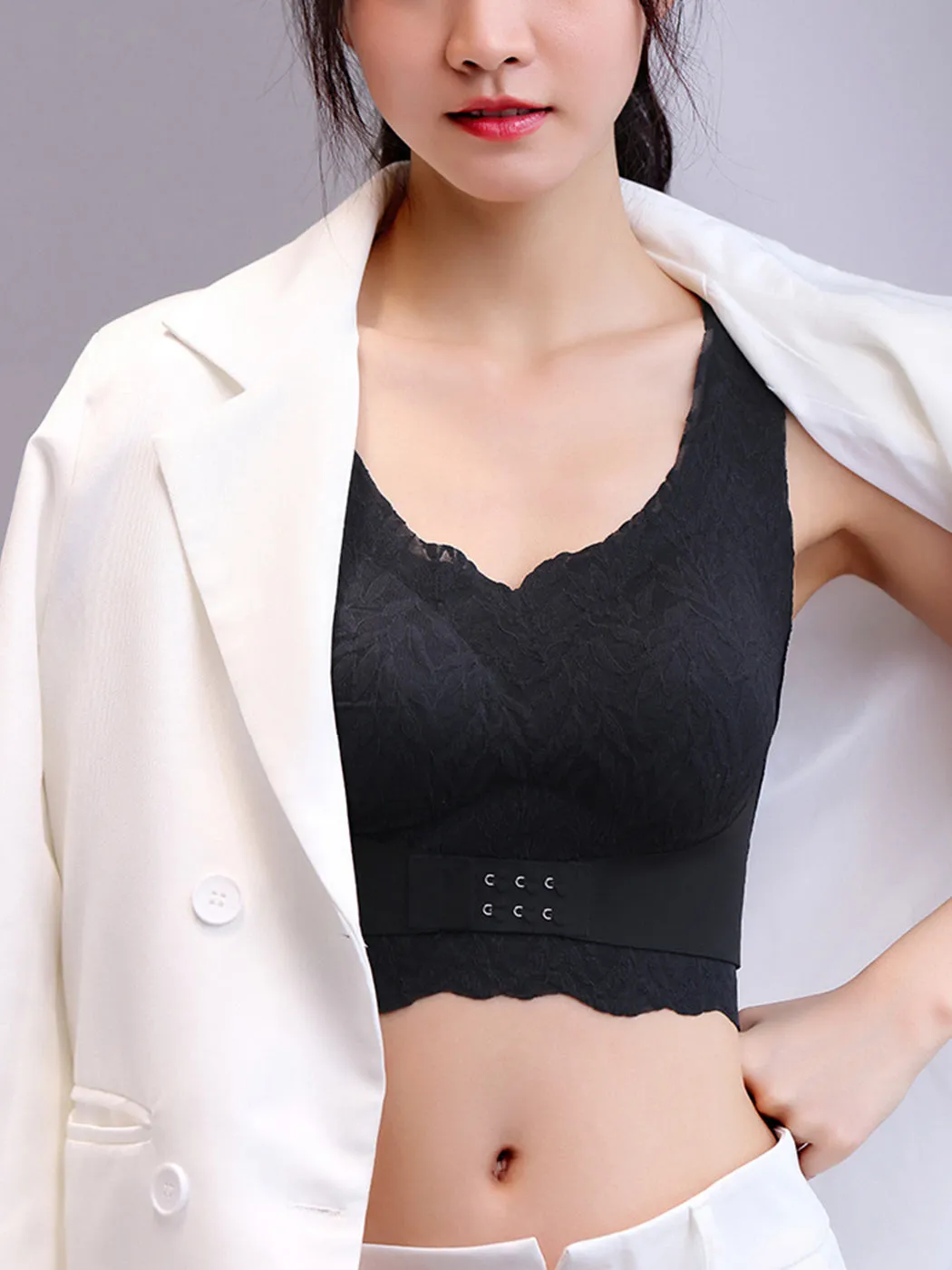 Seamless Back-Smoothing Front Closure Push Up Longline Bra
