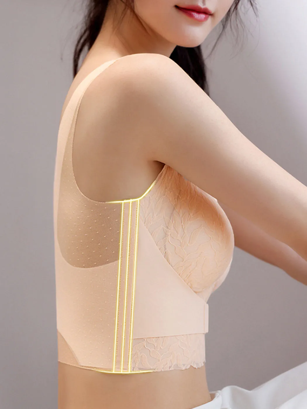 Seamless Back-Smoothing Front Closure Push Up Longline Bra