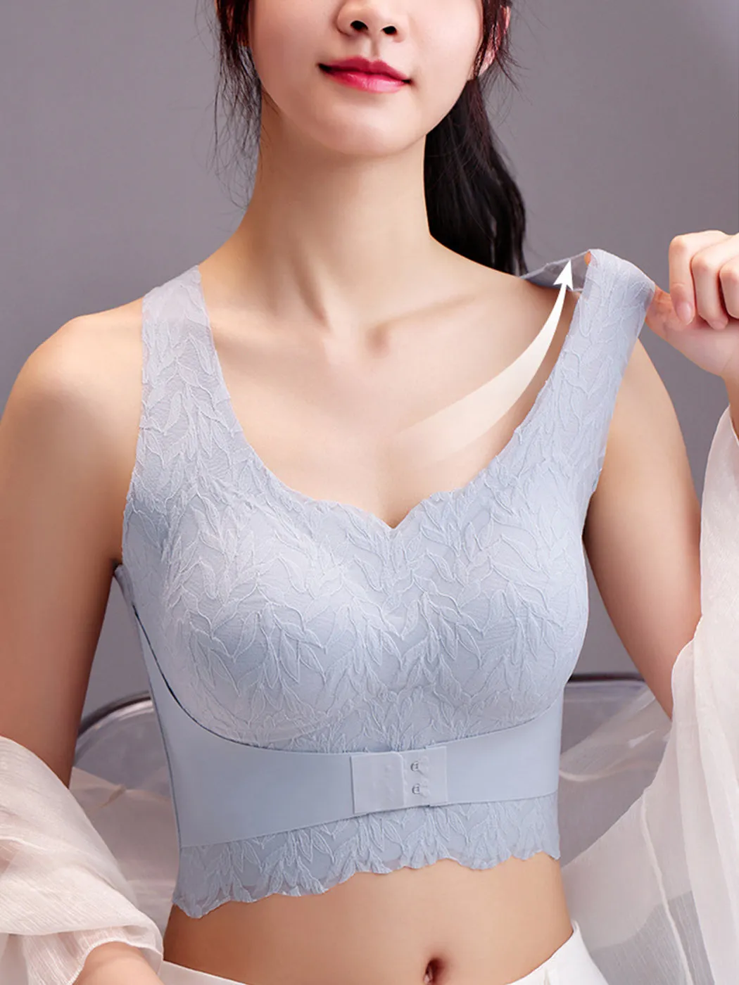 Seamless Back-Smoothing Front Closure Push Up Longline Bra