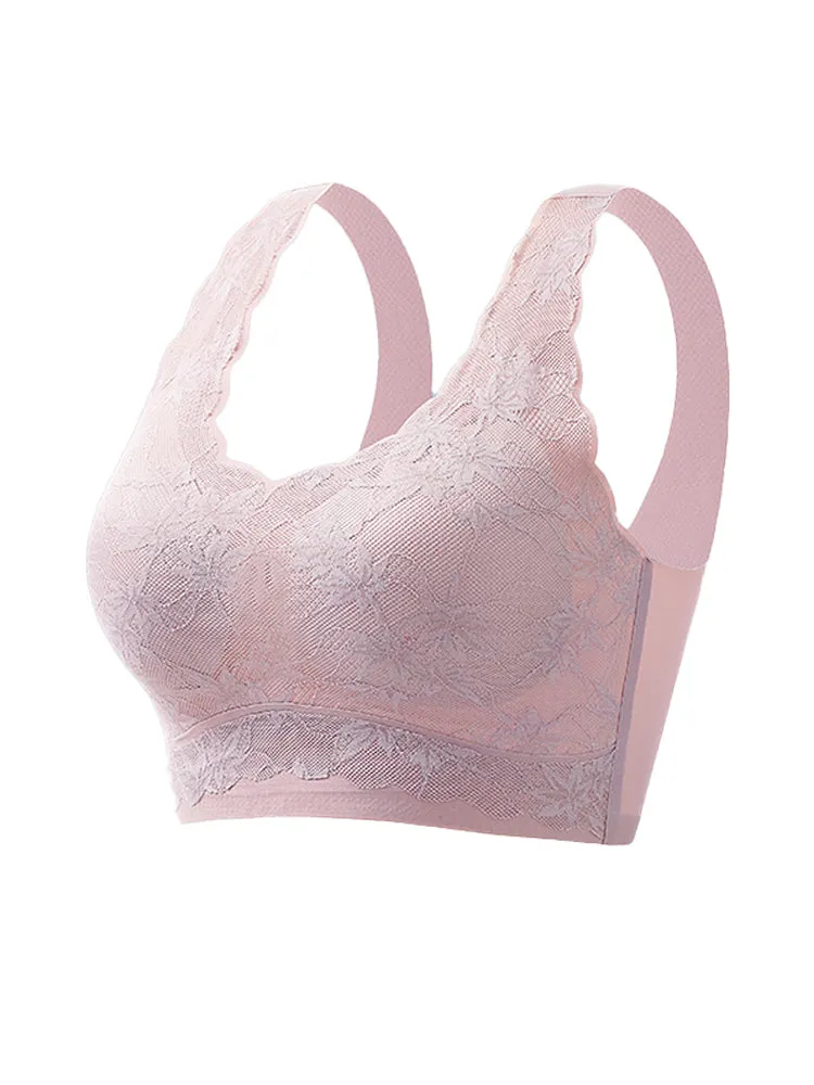 Seamless Lace Wireless Bra with Wide Straps