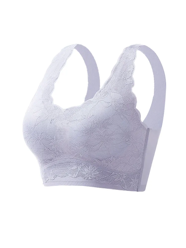 Seamless Lace Wireless Bra with Wide Straps