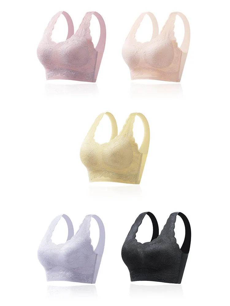 Seamless Lace Wireless Bra with Wide Straps