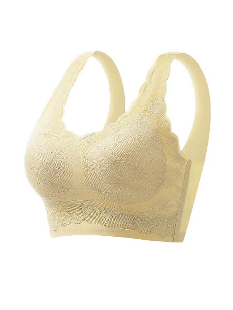 Seamless Lace Wireless Bra with Wide Straps