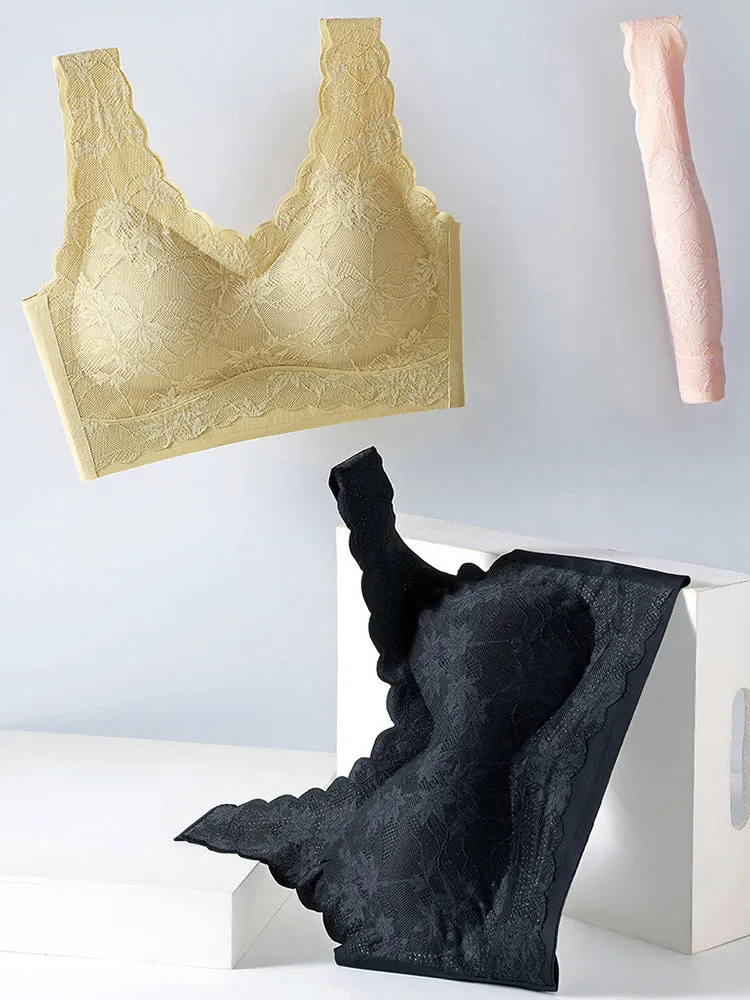 Seamless Lace Wireless Bra with Wide Straps