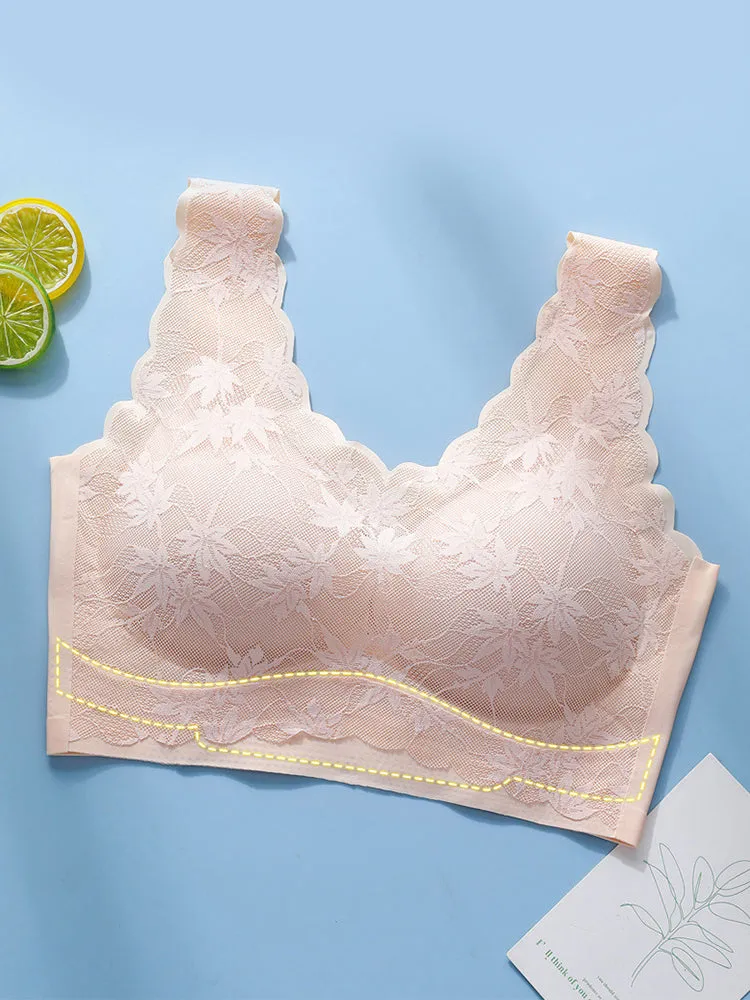 Seamless Lace Wireless Bra with Wide Straps