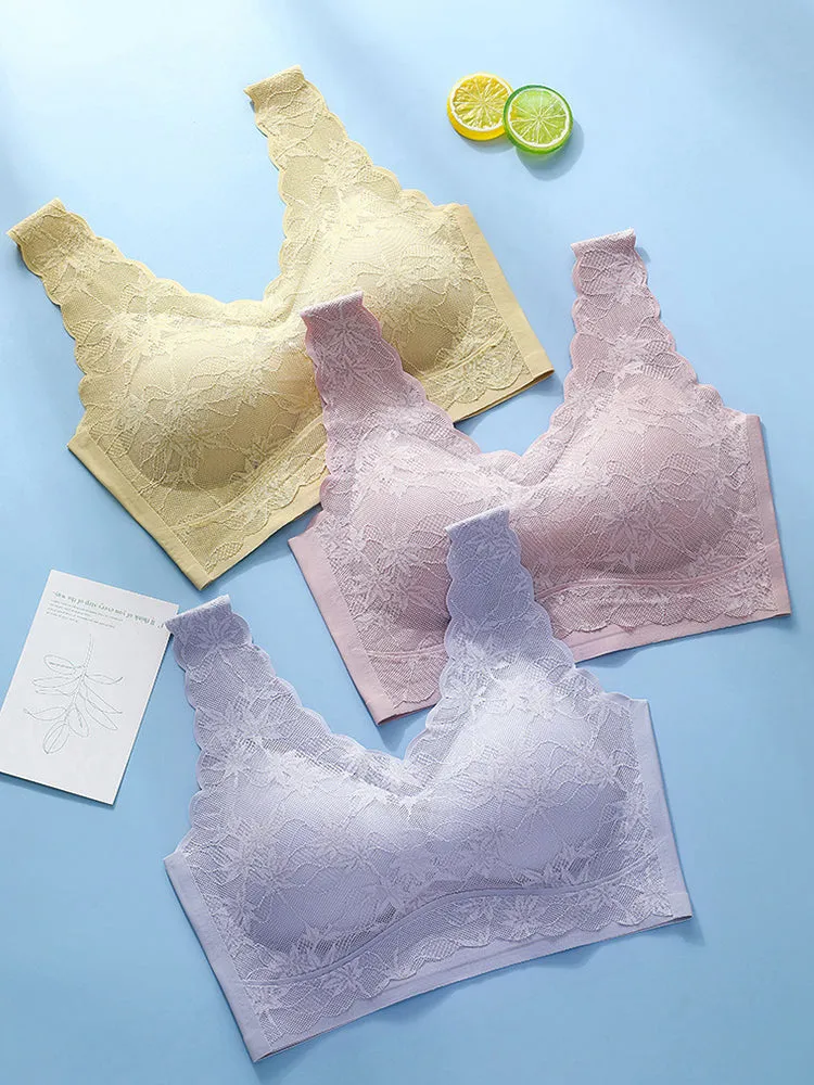 Seamless Lace Wireless Bra with Wide Straps