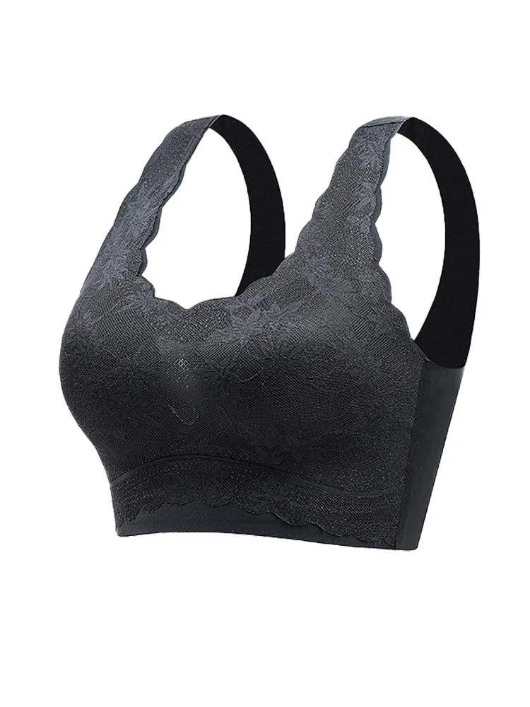 Seamless Lace Wireless Bra with Wide Straps
