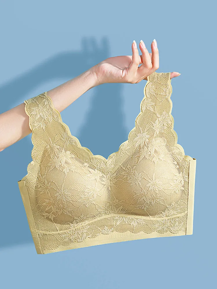 Seamless Lace Wireless Bra with Wide Straps