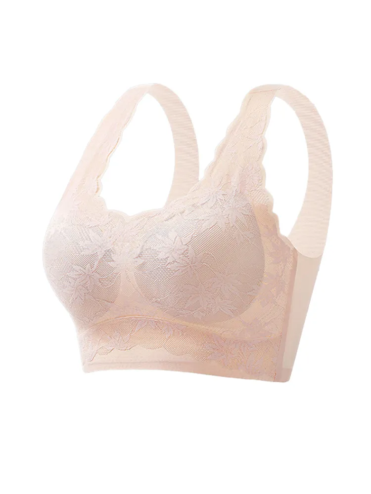 Seamless Lace Wireless Bra with Wide Straps