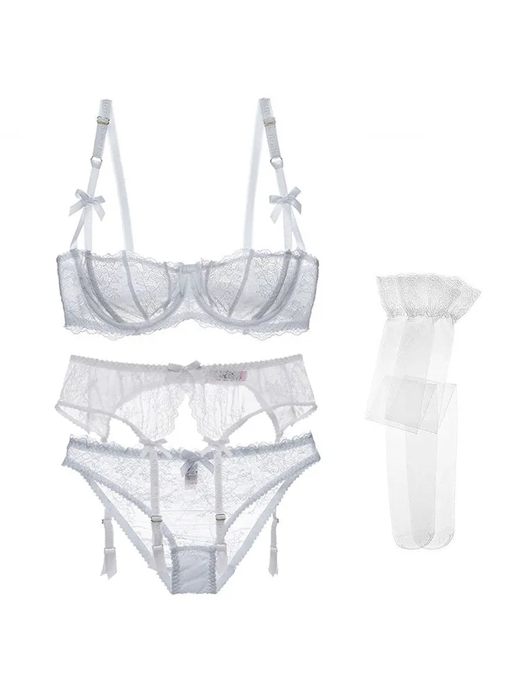 Sexy Soft Lace Push Up Lingerie Set Demi Cup Bras