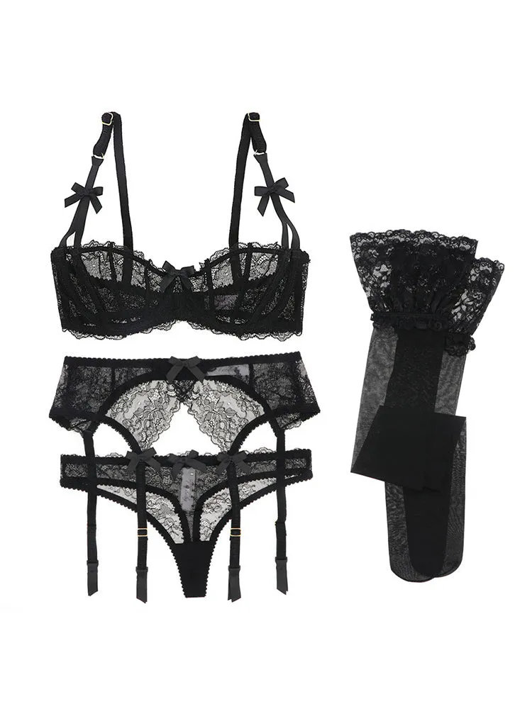 Sexy Soft Lace Push Up Lingerie Set Demi Cup Bras